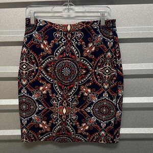 J. McLaughlin Paisley Halle‎ Reversible Scuba Skirt MIDI Medium MobWife Preppy